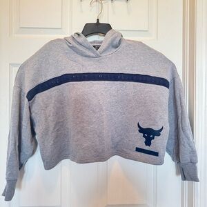 Under Armour Project Rock Gray Blue Hoodie Crop Top Women’s S Gym Workout